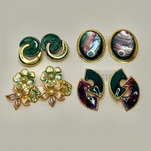 Vintage Lot 4 Sets Large Big Bold Chunky Post Pierced Costume Jewelry Earrings